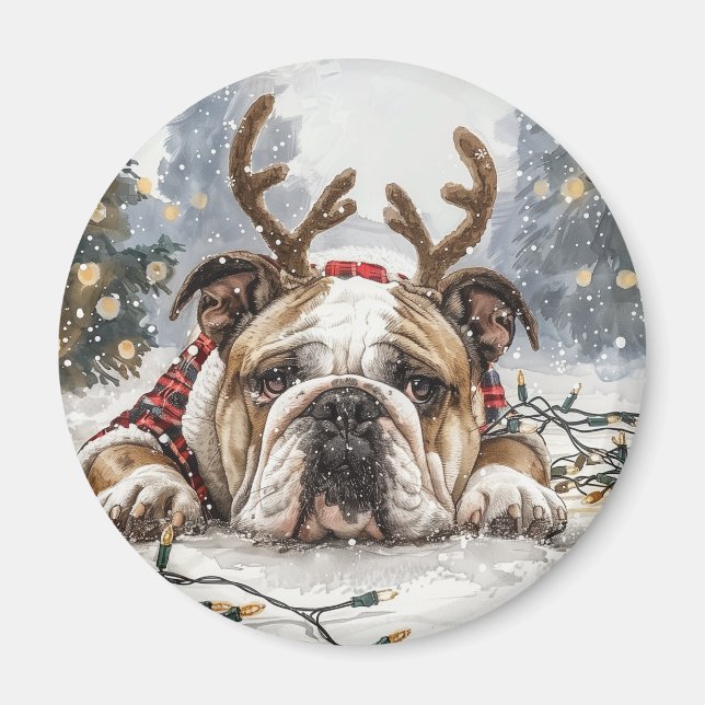 Merry Christmas English Bulldog Reindeer Magnet (Front)