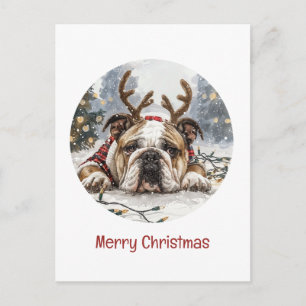 Merry Christmas English Bulldog Reindeer Postcard