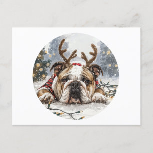 Merry Christmas English Bulldog Reindeer Postcard