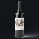 Merry Christmas English Bulldog Reindeer Wine Label<br><div class="desc">Cute illustration of English Bulldogs ready for Christmas. Perfect for pet lovers and dog parents during the holiday season.</div>