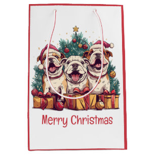 Merry Christmas English Bulldog Santa Hats Medium Gift Bag