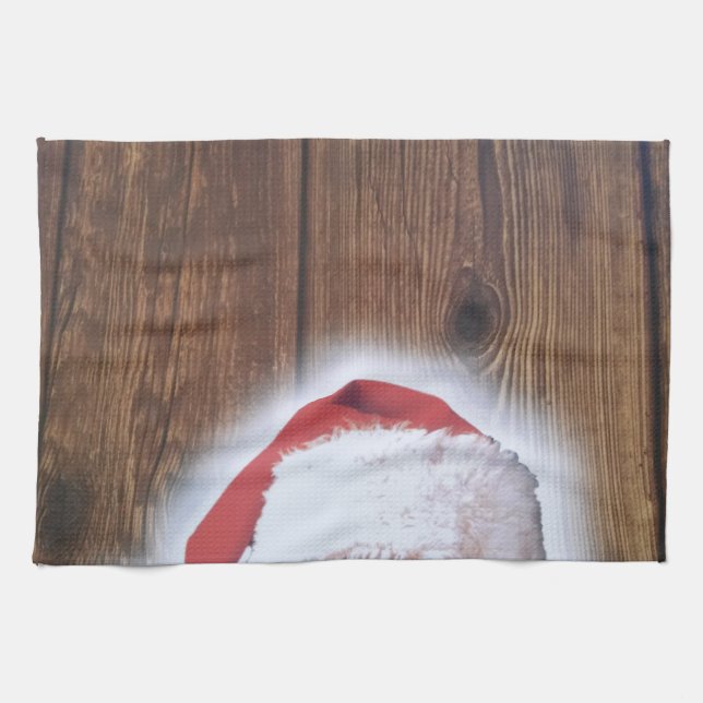 Merry Christmas Eve, Hat of Santa Kitchen Towel (Horizontal)