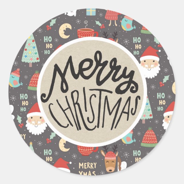 Merry Christmas Eve Santa Rustic Holiday Favour Classic Round Sticker (Front)