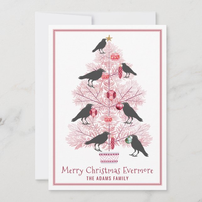 Merry Christmas Evermore Gothic Crow Holiday  Card (Front)
