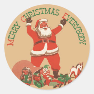 Merry Christmas Everybody! Vintage Santa Claus Classic Round Sticker