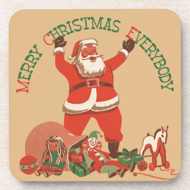 Merry Christmas Everybody! Vintage Santa Claus Coaster (Front)