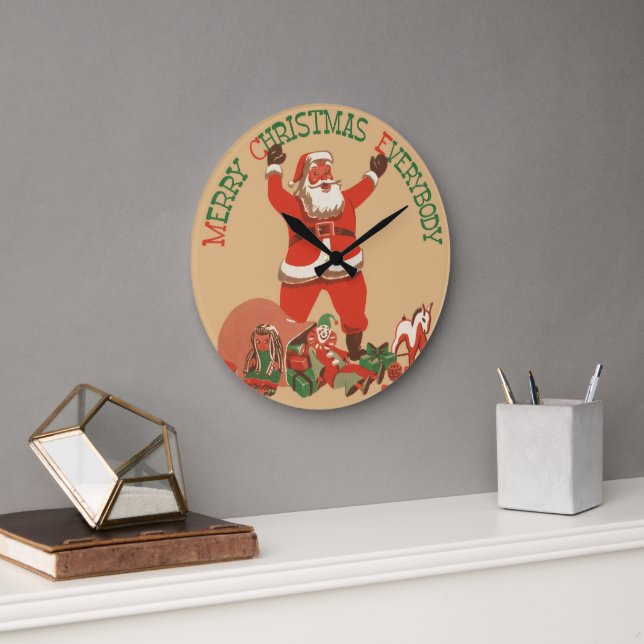 Merry Christmas Everybody! Vintage Santa Claus Large Clock (Office)