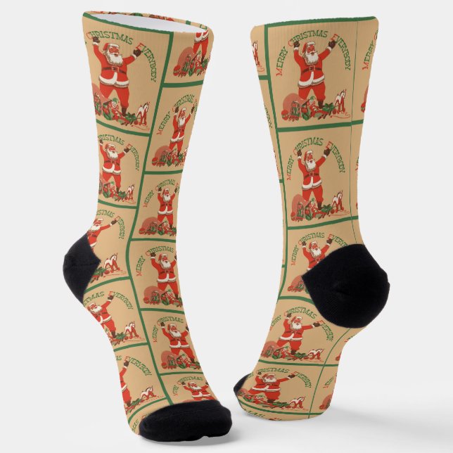 Merry Christmas Everybody! Vintage Santa Claus Socks (Angled)