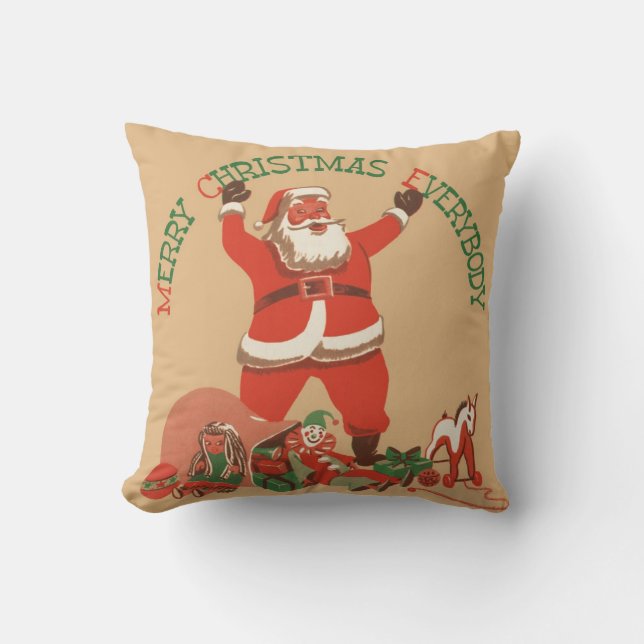 Merry Christmas Everybody! Vintage Santa Claus Throw Pillow (Front)