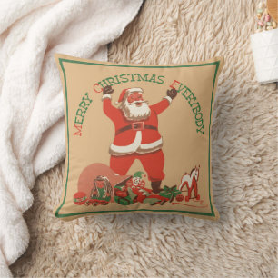 Merry Christmas Everybody! Vintage Santa Claus Throw Pillow