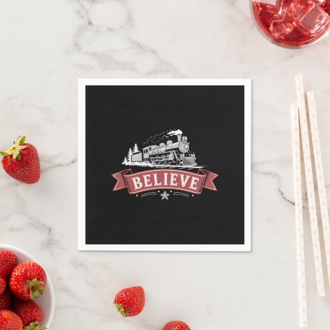 Merry Christmas Express North Pole Xmas Santa  Napkin (Insitu)