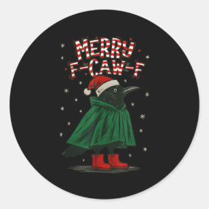 Merry Christmas F-caw-f Crow Santa Black Bird Xmas Classic Round Sticker