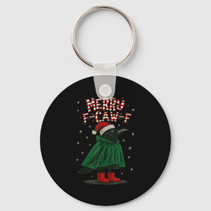 Merry Christmas F-caw-f Crow Santa Black Bird Xmas Keychain