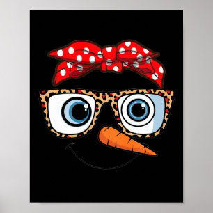 Merry Christmas Face Snowman Christmas Leopard Pri Poster