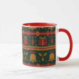 Merry Christmas Fair Isle Knitting Pattern Red  Mug