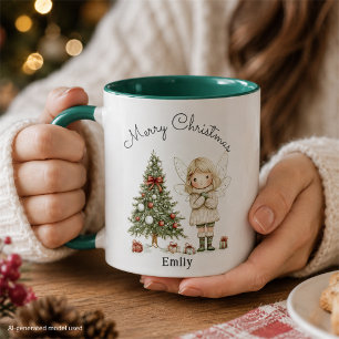 Merry Christmas Fairy and Tree Personalized Gift Mug