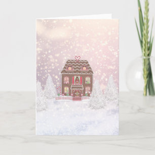 Merry Christmas Fairytale Ginger Bread House Holiday Card