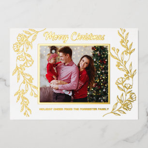 Merry Christmas family 3 Photo  leaf art  Foil Holiday Card