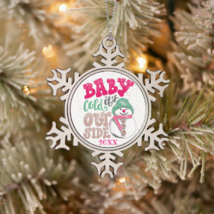 Merry Christmas Family and First Snowflake Pewter Christmas Ornament