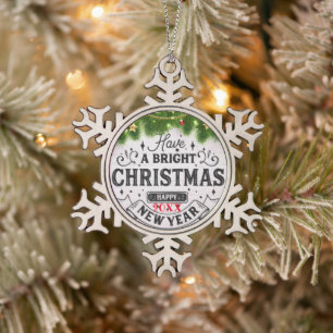 Merry Christmas Family and First Snowflake Pewter Christmas Ornament
