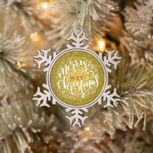 Merry Christmas Family and First Snowflake Pewter Christmas Ornament