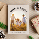 Merry Christmas Family Arched Photo Frame Holiday Card<br><div class="desc">Minimal light cream holiday card featuring your photo in an arched frame. "merry & bright" is written above in trendy modern typography. You can personalize your names and the year in simple typography.</div>