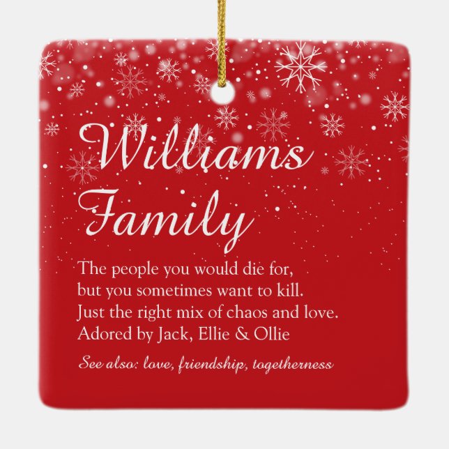 Merry Christmas Family Definition Elegant Script Ceramic Ornament (Back)