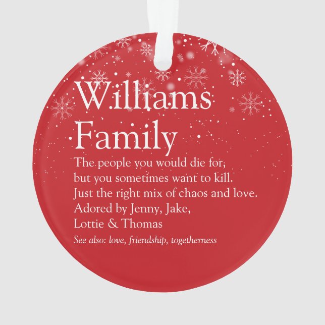Merry Christmas Family Definition Holiday Ornament (Back)