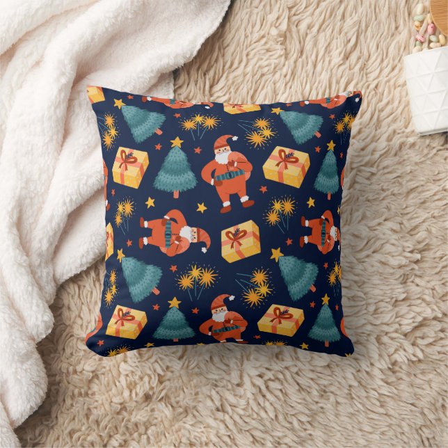 Merry Christmas family Gathering Set on Warm Throw Pillow (Blanket)