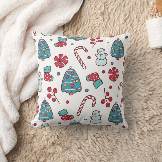 Merry Christmas family Gathering Set on Warm Throw Pillow (Blanket)