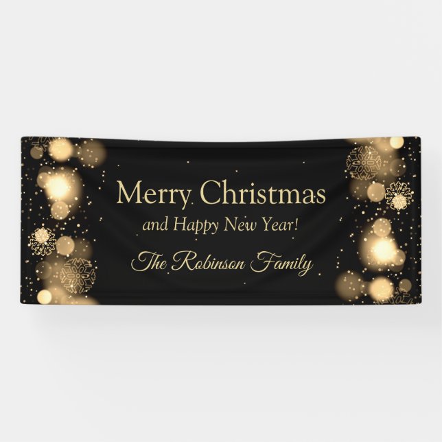 Merry Christmas Family Gold Winter Wonderland Banner (Horizontal)