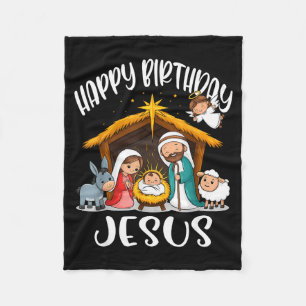 Merry Christmas Family Kid Nativity Happy Birthday Fleece Blanket