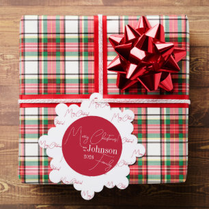 Merry Christmas Family Modern Red Ornament Card