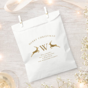Merry Christmas Family Monogram Gold Deer  Favour Bag