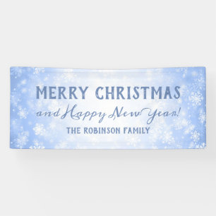 Merry Christmas Family Name Blue Winter Wonder Banner