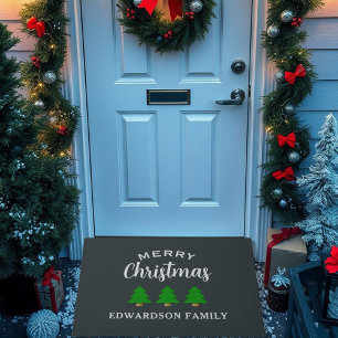 Merry Christmas family name christmas trees Doormat