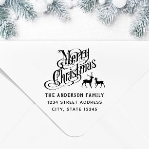 Merry Christmas Family Name Custom Address Stamp