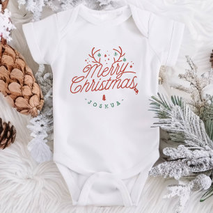 Merry Christmas Family Name Reindeer Holiday Baby Bodysuit