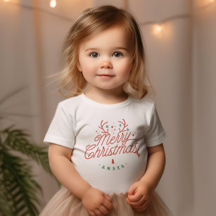 Merry Christmas Family Name Reindeer Holiday Baby T-Shirt