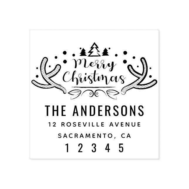 Merry Christmas Family Name  Return Address Rubber Stamp (Imprint)