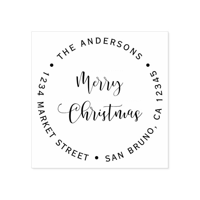 Merry Christmas & Family Name Return Address Rubber Stamp (Imprint)
