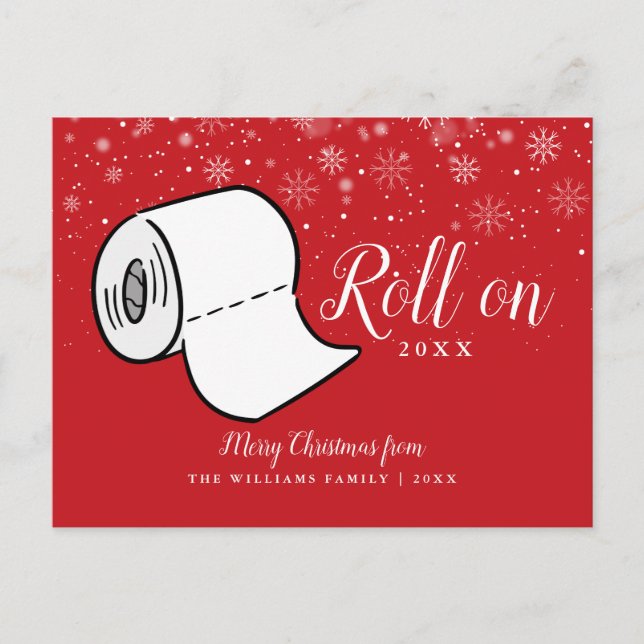 Merry Christmas Family Name Roll On 2022 New Year Holiday Postcard (Front)