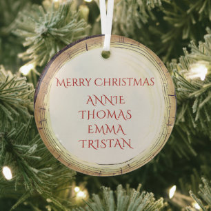 Merry Christmas Family Names Keepsake Tree Glass Ornament