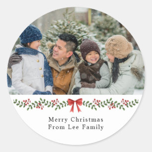 Merry Christmas Family One Photo Xmas Holiday Classic Round Sticker