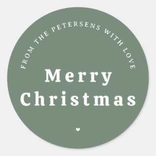 Merry Christmas family personalized green Classic Round Sticker