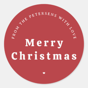 Merry Christmas family personalized red Classic Round Sticker