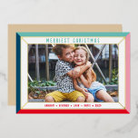 MERRY CHRISTMAS family photo bold colour border Foil Holiday Card<br><div class="desc">by kat massard >>> WWW.SIMPLYSWEETPAPERIE.COM <<<
A simple card design featuring a simple border in shiny foil. Maximum area to display your beautiful family too with full frame horizontal photo</div>