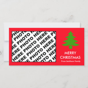 Merry Christmas Family Photo Card Tree Red