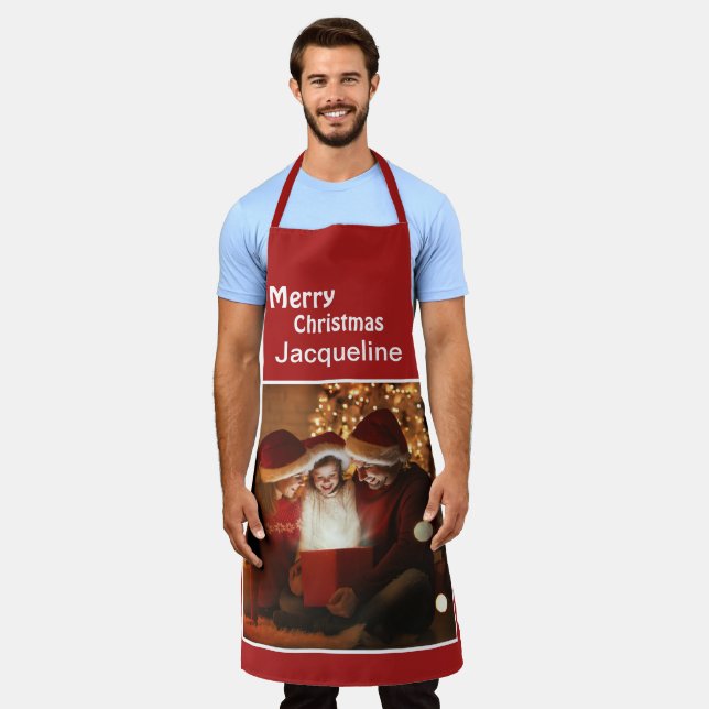 Merry Christmas Family Photo Child Personalize   Apron (Worn)