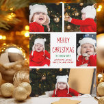 Merry Christmas Family Photo Collage Cute Modern Holiday Card<br><div class="desc">This cute,  modern Merry Christmas card features a classy layout of 5 family photos on a white background with red typography. This beautiful kids photo holiday card features your own child's photograph collage surrounding your message and family name in green.</div>